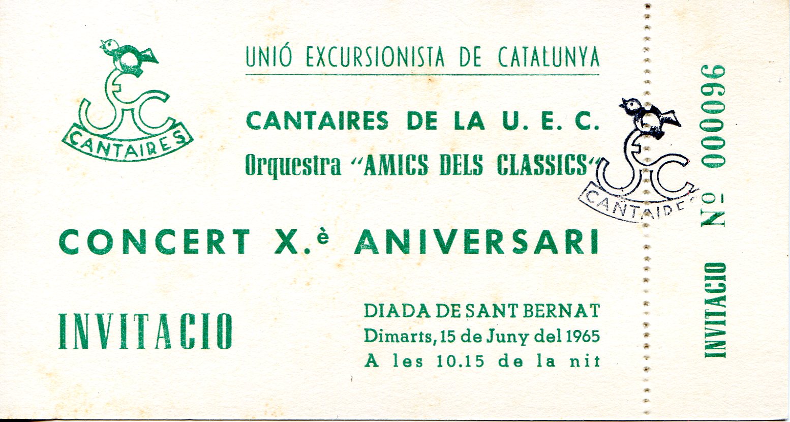 Concert X.è Aniversari : Cantaires de la U.E.C. : Orquestra "Amics dels Clàssics" : Diada de Sant Bernat - Portada
